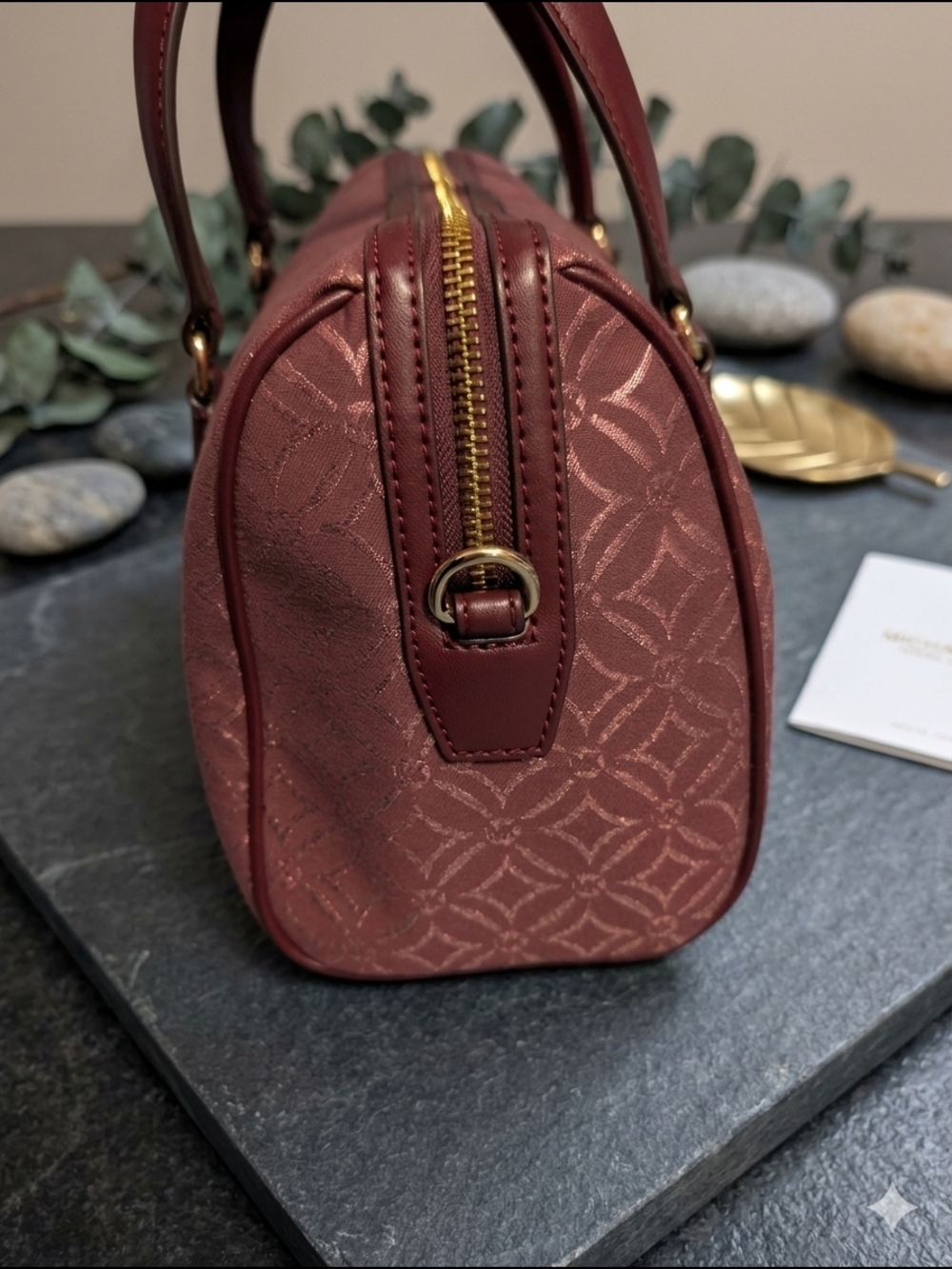 Michael Kors Travel Medium Duffle Satchel - Oxblood Multi Logo (NWT) - Picture 6 of 11
